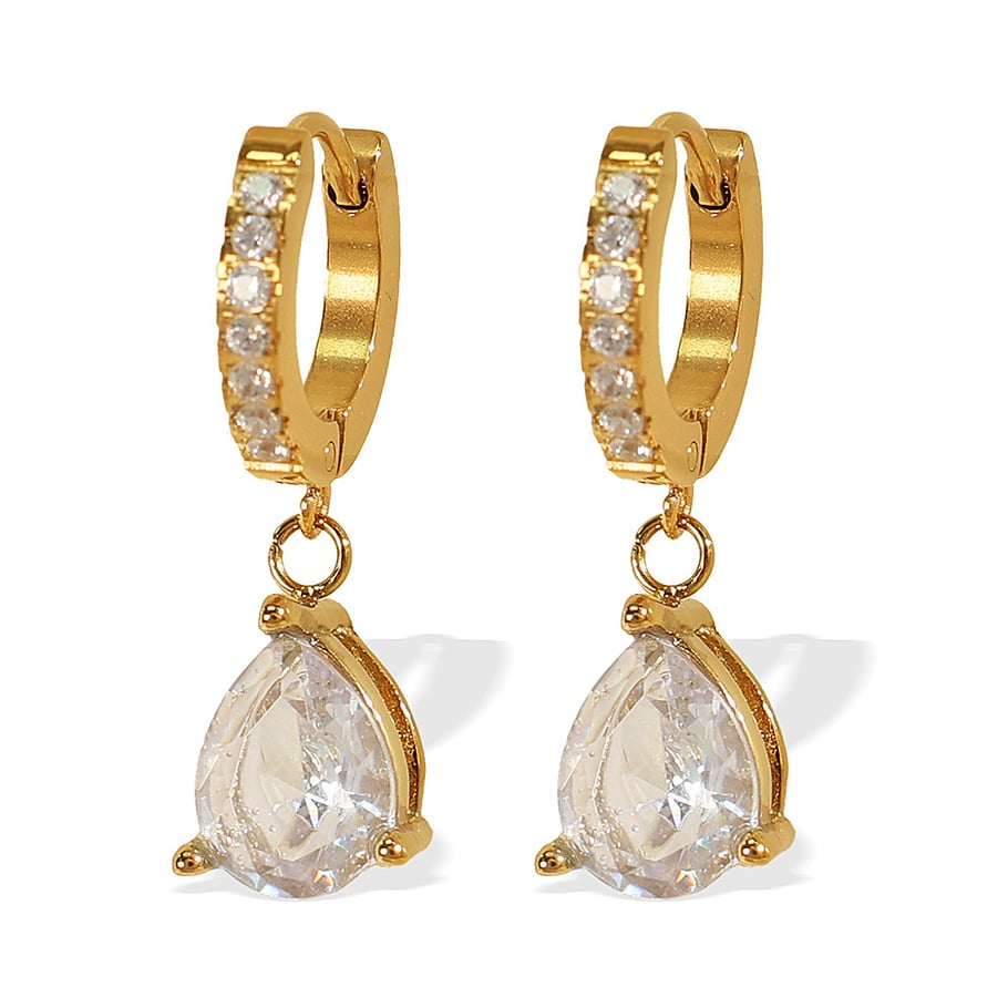 1 Pair Luxurious Series Elegant Droplet Titanium Steel 18K Gold Color Plated Rhinestone Women's Drop Earrings Picture6