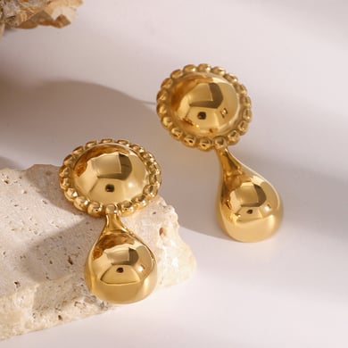 1 Paar Simple Series Retro Droplet Edelstahl 18 Karat vergoldet Damen Tropfenohrringe h5 Bild5
