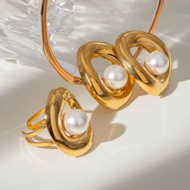 1 Paar Ohrringe im Retro-Stil der Simple Series aus Edelstahl mit 18 Karat vergoldeter Kunstperle für Damen h5 Bild4