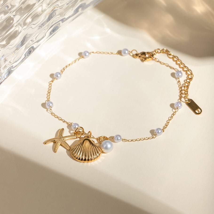 1 Pair Simple Series Vacation Turtle Stainless Steel 18K Gold Plated Shell Women Anklets Picture4