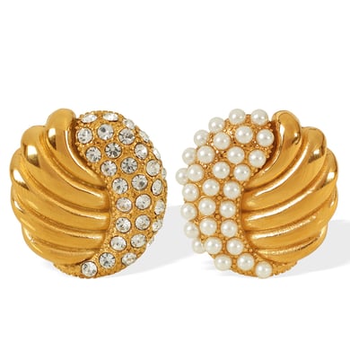 1 Pair Luxurious Series Retro Geometric Stainless Steel 18K Gold Plated Rhinestone Women Stud Earrings h5 Picture6