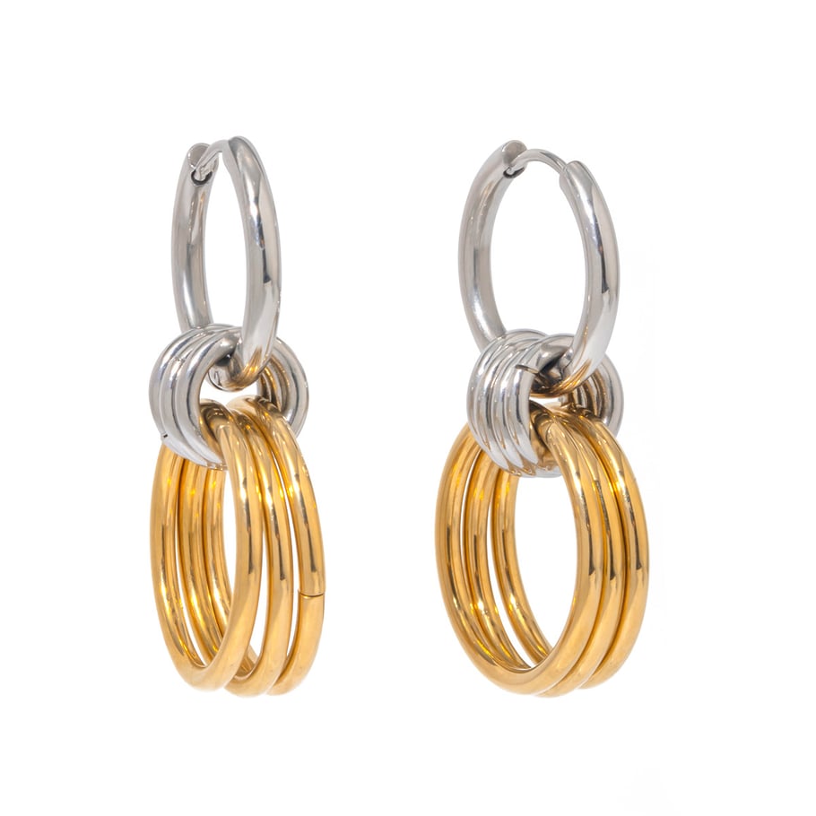 18K Gold Edelstahl Ohrringe Farbe passender polierter Stahlring hängend drei Goldringe Titan Stahl Ohrringe Bild6