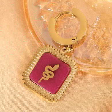 1 Pair Luxurious Series Retro Snake Square Purple Titanium Steel Gold Color Women's Drop Earrings h5 Picture3
