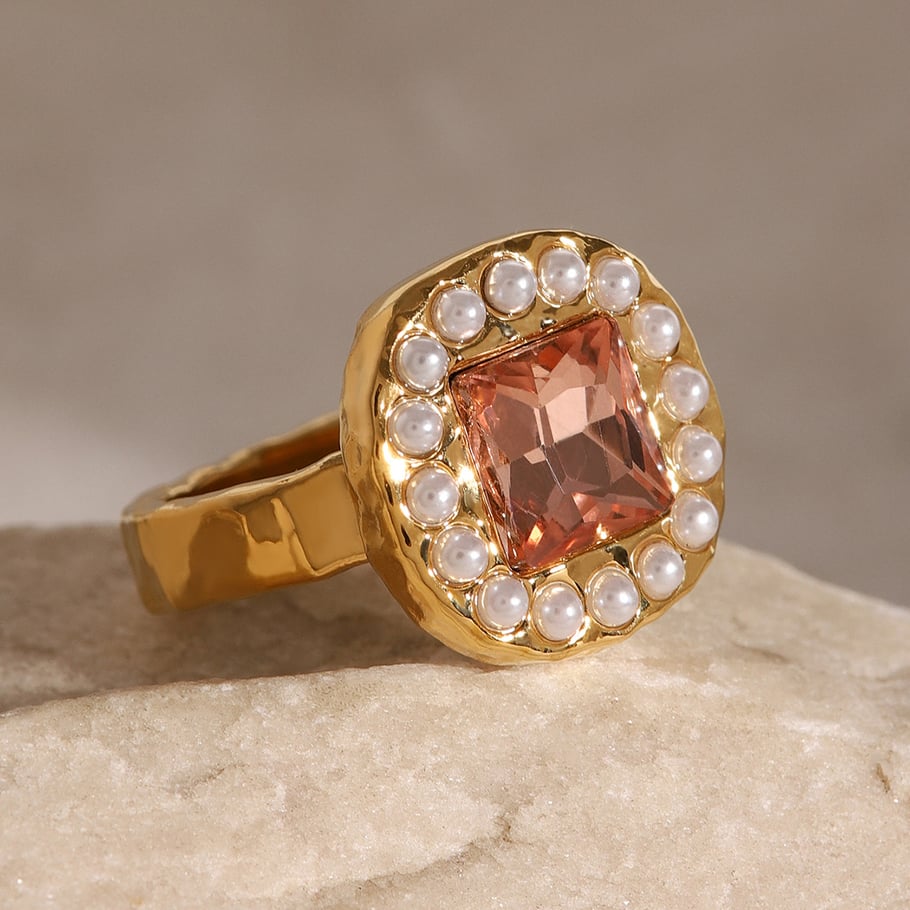 1 Paar Luxuriöse Serie Retro Geometrische Künstliche Perlen 18K Vergoldet Strass Frauen Einzelner Ring Bild4