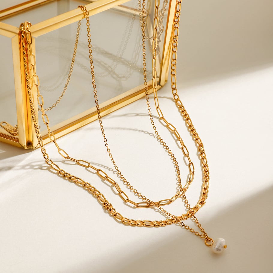 Collares en capas de acero inoxidable multicapa de color dorado para mujer, estilo Ins, serie simple, 1 pieza Imagen9