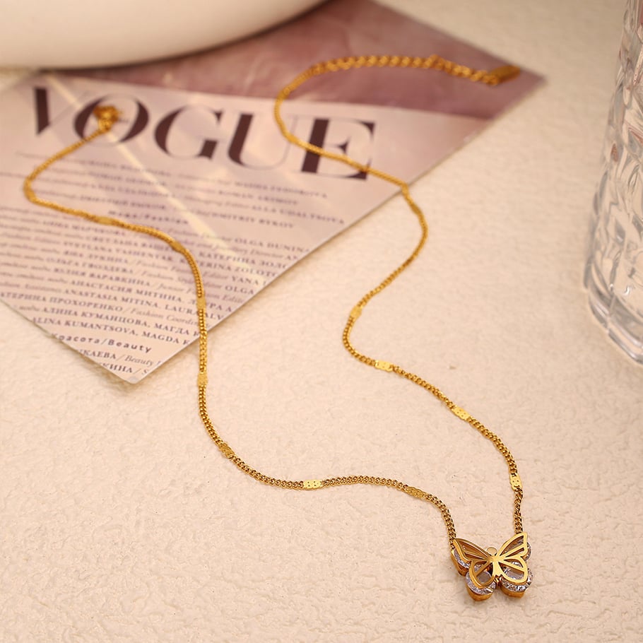 1 Piece Romantic Series Gorgeous Butterfly Shape Stainless Steel Gold Color Lightweight Women's Pendant Necklaces Picture6