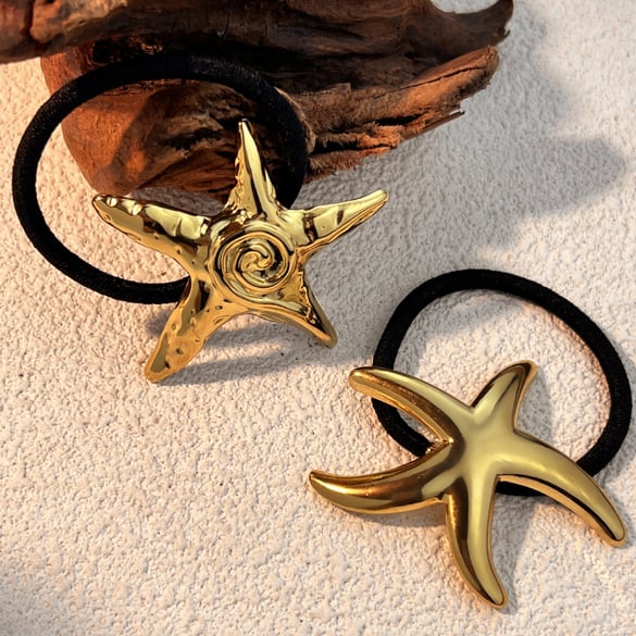 1 Piece Classic Style All-match Summer Beach Starfish Stainless Steel Gold Color Women's Hair Bobbles