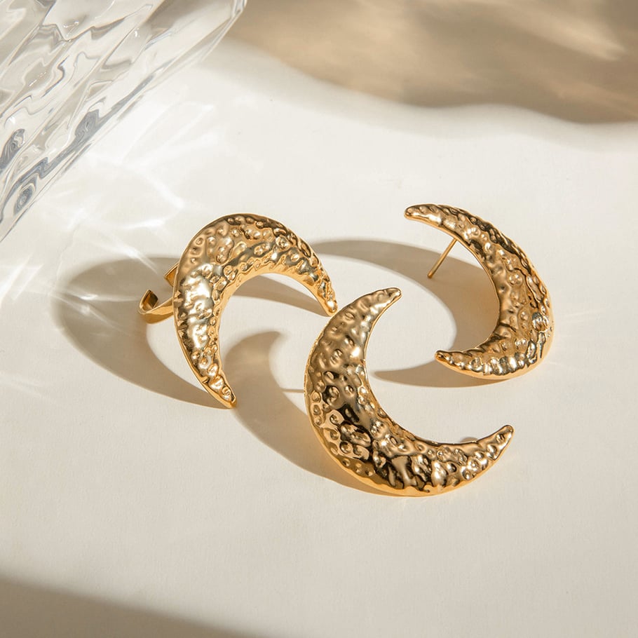1 Piece Exquisite Series Classic Moon Hammered Texture Stainless Steel Gold Color Women's Adjustable Rings h5Picture4