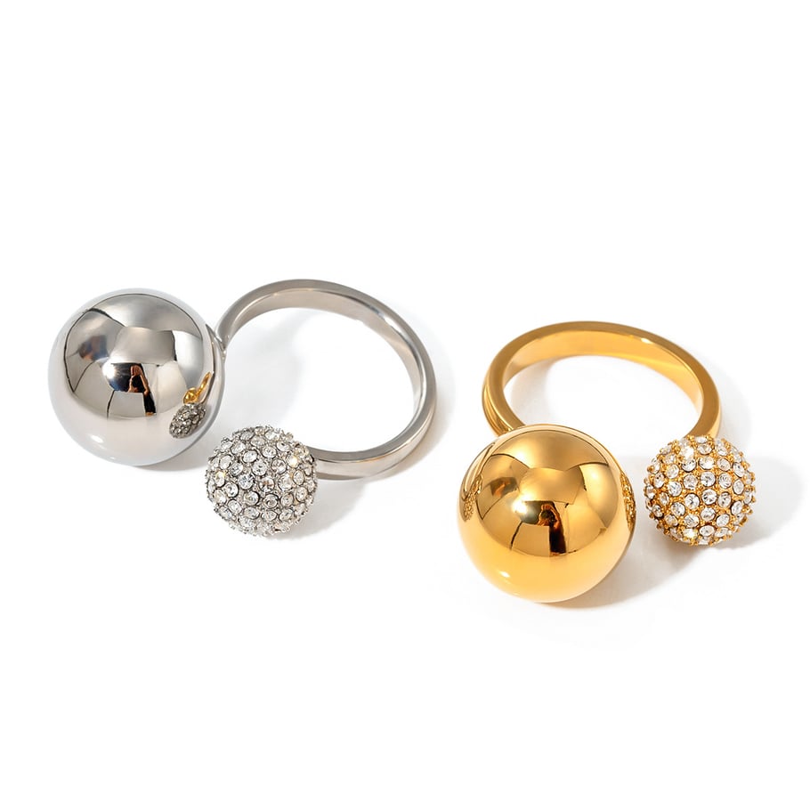1 Piece Retro Simple Style Chunky Geometric Stainless Steel 18K Gold Inlay Rhinestones Women's Adjustable Rings Picture5