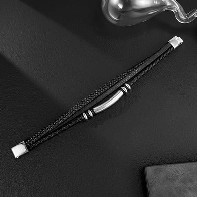 1 Piece Industrial Series Punk Cylinder Three-layers Stainless Steel Men's Bracelets h5 Picture8