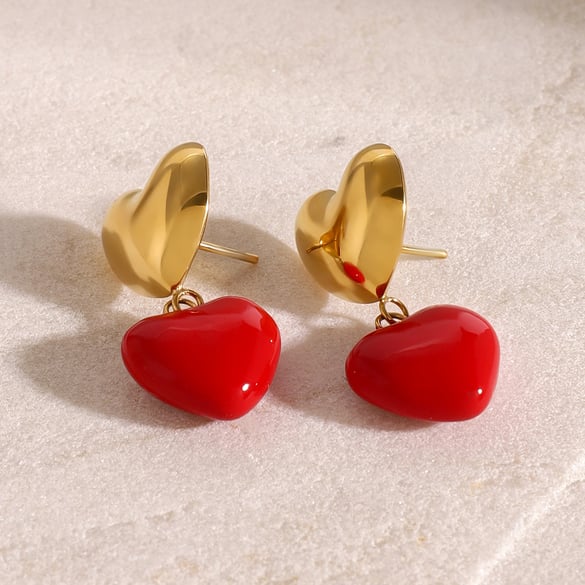 1 Pair Simple Series Sweet Heart Stainless Steel 18K Gold Plated Women Drop Earrings 2