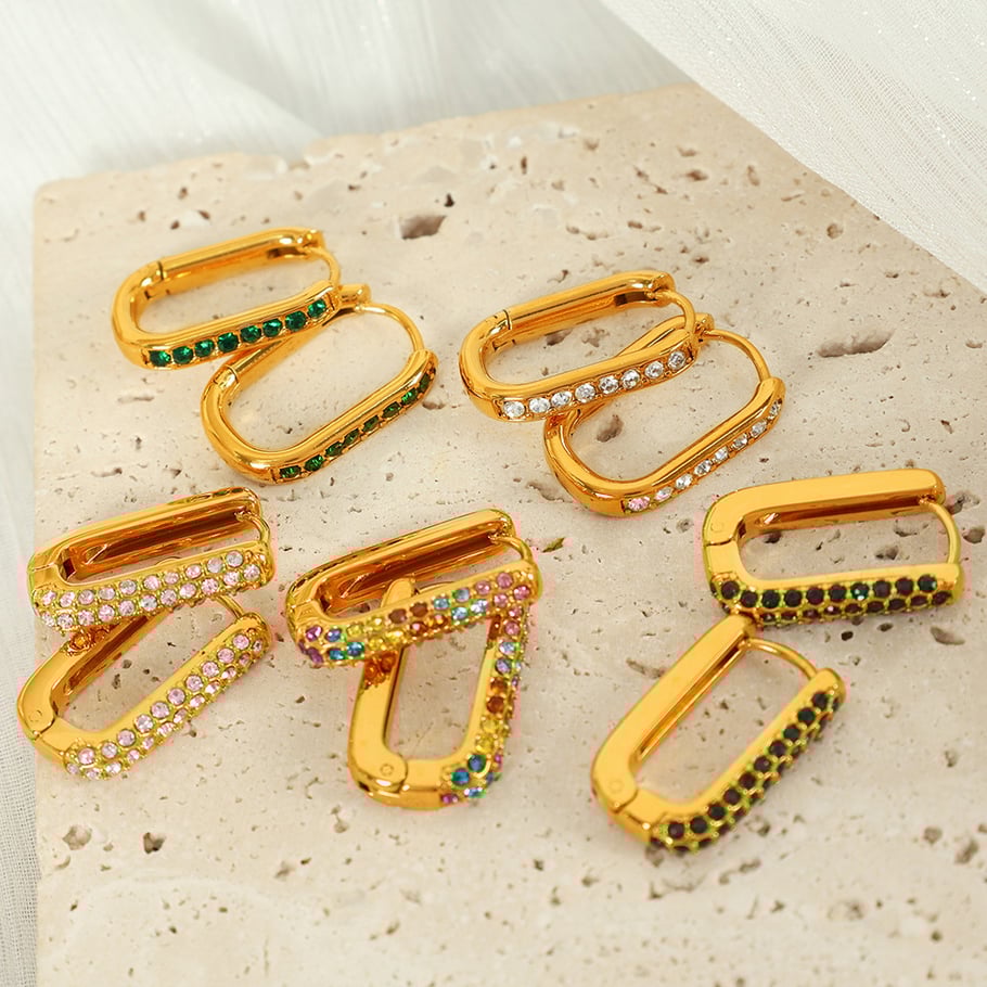 1 Pair Simple Series Classic Geometric Stainless Steel 18K Gold Plated Zircon Women Hoop Earrings Picture5