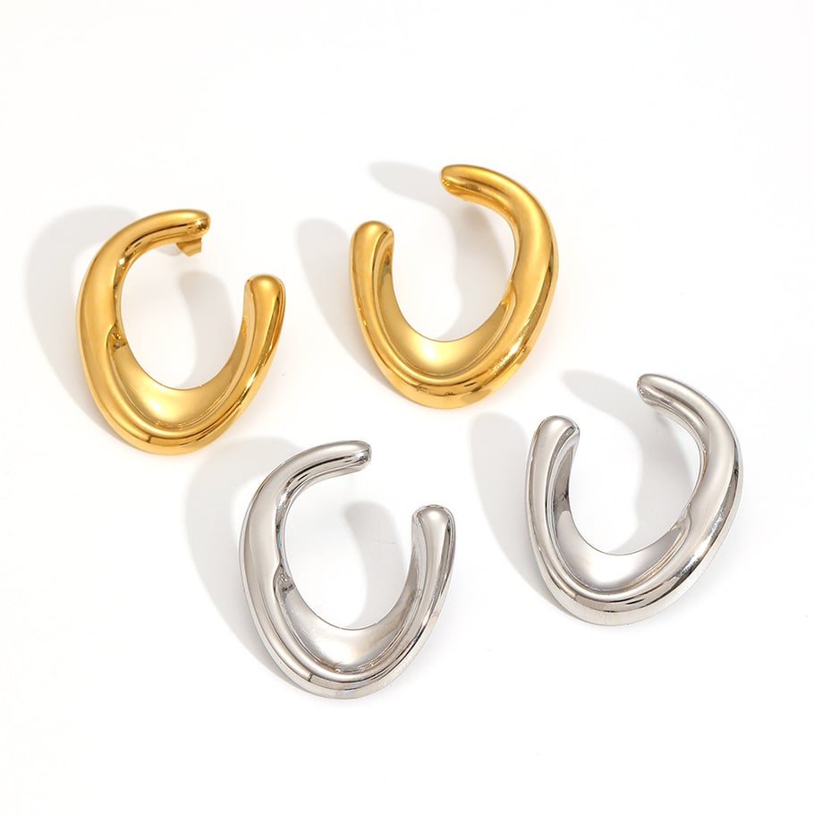 1 Pair Minimalist Style Irregular U Shape Stainless Steel Gold Color Women's Stud Earrings Picture4