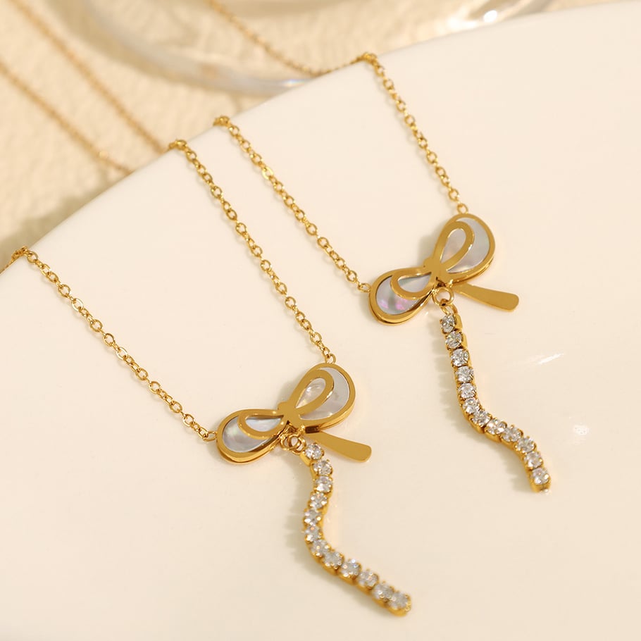 Collier avec pendentif en acier titane doré pour femme, série simple, nœud papillon quotidien Image2