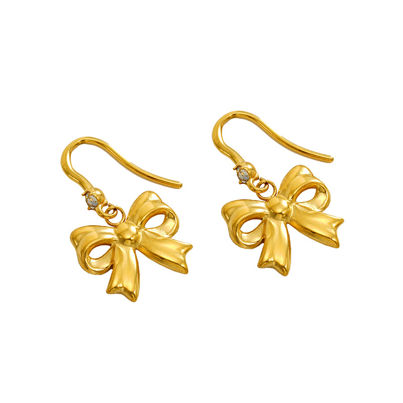 1 Pair Ins Fashionable Style Bowknot Shape Titanium Steel 18K Gold Plated Inlay Artificial Crystal Women's Drop Earrings Picture6