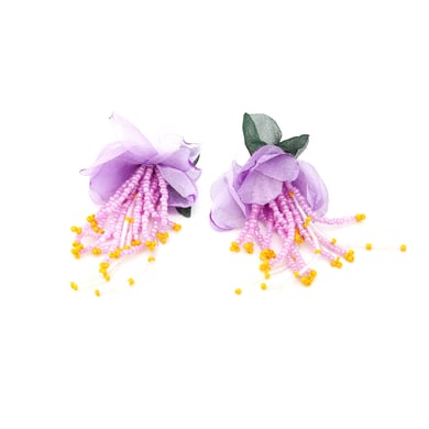 1 Pair Fabric Flower Beaded Tassel Stud Earrings h5 Picture4