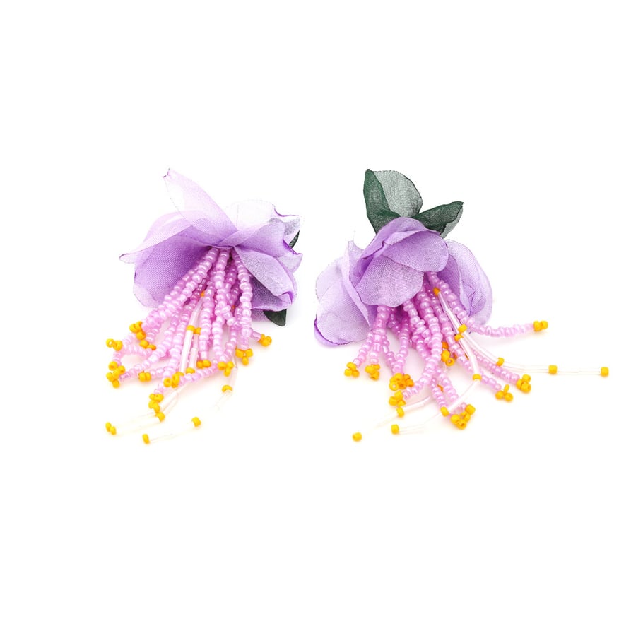 1 Pair Fabric Flower Beaded Tassel Stud Earrings Picture4
