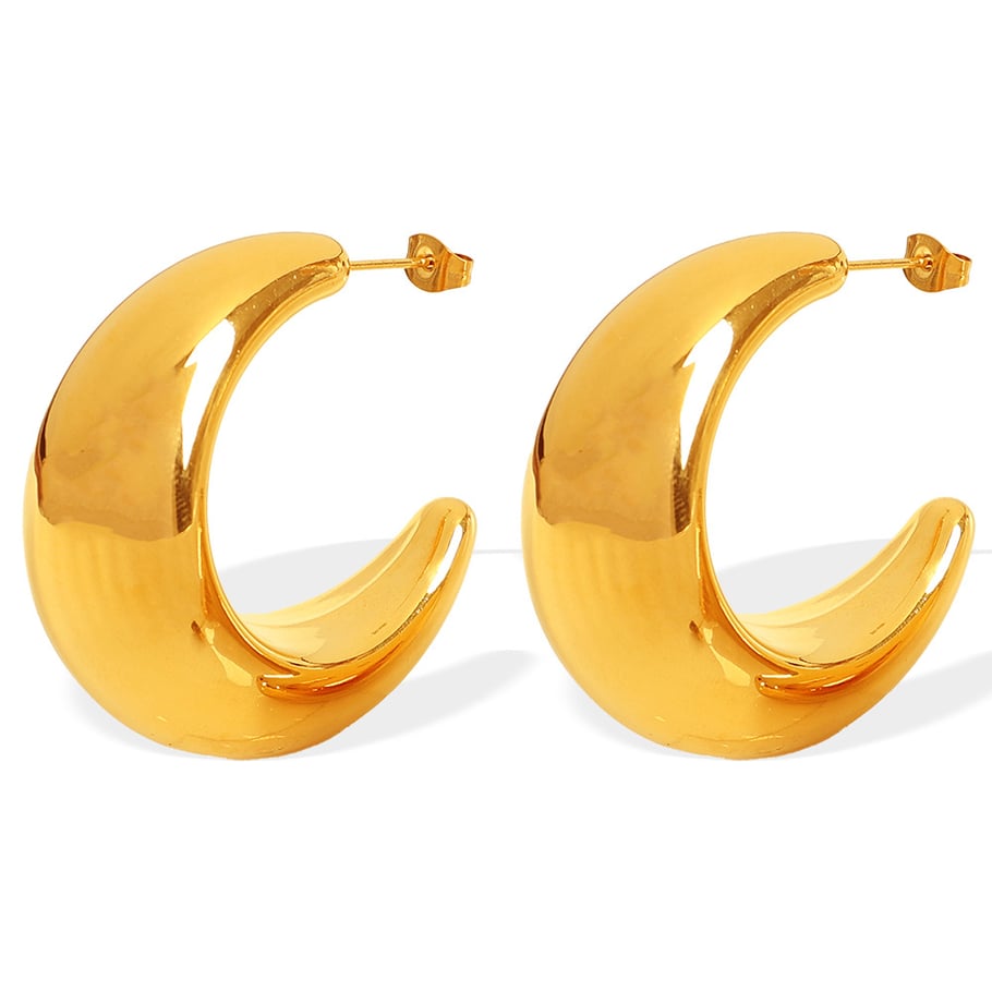 1 Pair Simple Series Classic Solid Color Stainless Steel 18K Gold Plated Women Hoop Earrings Picture5