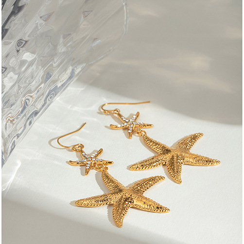 1 Pair Simple Series Vacation Turtle Stainless Steel 18K Gold Plated Rhinestone Women Drop Earrings Picture5