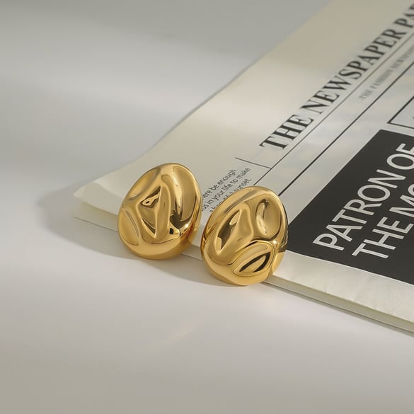 1 Pair Daily Series Fascinating Wrinkles Texture Stainless Steel Gold Color Women's Stud Earrings