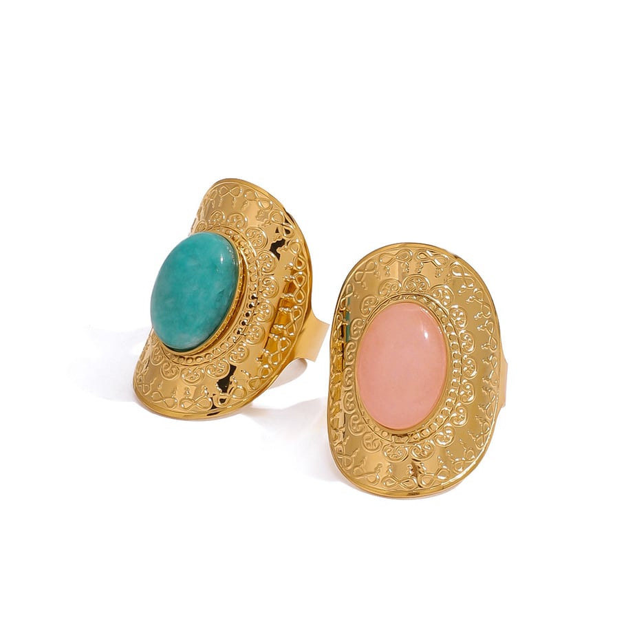 1 Piece Classic Retro Style Geometric Shape Stainless Steel 18K Gold Plated Inlay Natural Stone Women's Adjustable Ring Picture6