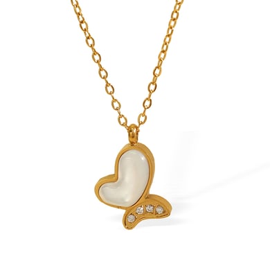 1 Piece Classic Series Natural Butterfly Titanium Steel 18K Gold Color Plated Shell Women's Pendant Necklaces h5 Picture6
