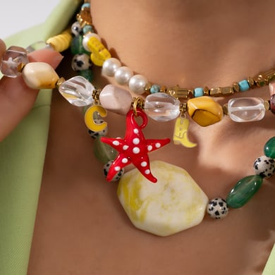 1 Piece Tropical Style Vacation Colorful Starfish Stainless Steel Gold Color Women's Beaded Necklaces h5 Picture4