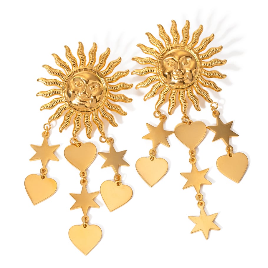 1 Pair Luxurious Retro Style Sun Shape Stainless Steel 18K Gold Plated Women's Drop Earrings Picture6