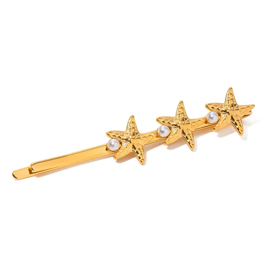1 Pair Simple Series ins style Turtle Stainless Steel 18K Gold Plated Artificial Pearl Women Hair Clips Picture6