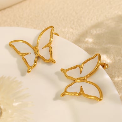 1 Pair Romantic Series Natural Butterfly Titanium Steel 18K Gold Color Plated Shell Women's Stud Earrings h5 Picture3
