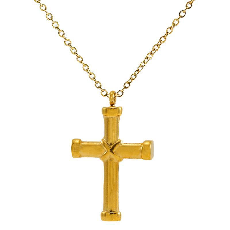 1 Piece European and American Style Cross Shape Titanium Steel Gold Plated Inlay Rhinestone Women's Pendant Necklace Picture5
