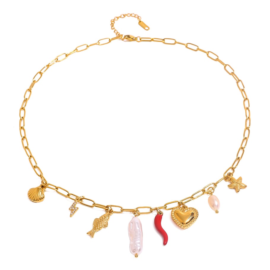 1 Piece Simple Vacation Style Marine Creature Shape Stainless Steel 18K Gold Plated Inlay Artificial Pearl Women's Pendant Necklace Picture5