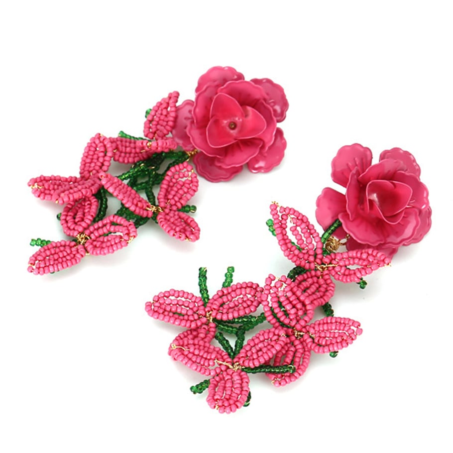 1 Pair Exaggerated Bead Tassel Floral Drop Earrings Picture3