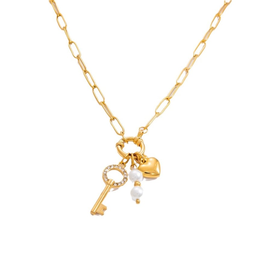 1 Stück Luxuriöse Serie Simple Locker Edelstahl 18 Karat vergoldete Kunstperle Damen-Anhänger-Halsketten Bild10