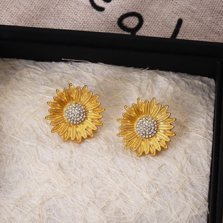 1 paire de boucles d&#39;oreilles à tige en alliage de zinc plaqué or avec strass pour femme, série simple, style rétro Image4