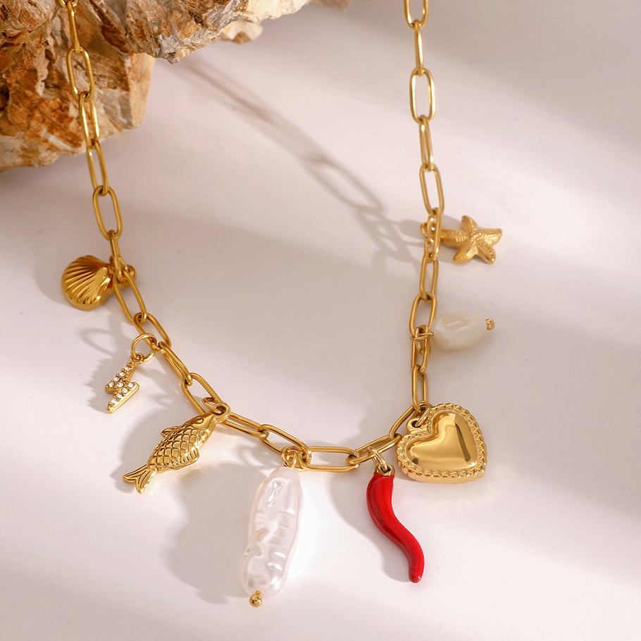 1 Piece Simple Vacation Style Marine Creature Shape Stainless Steel 18K Gold Plated Inlay Artificial Pearl Women's Pendant Necklace Picture3