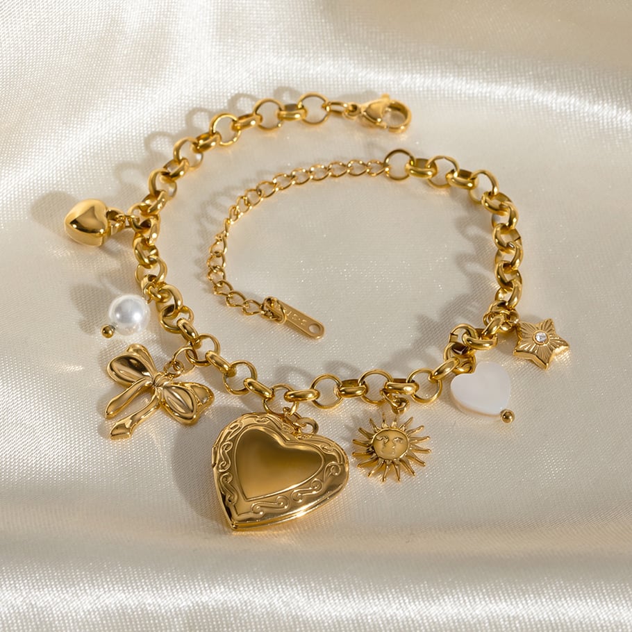 1 Piece Simple Series ins style love/heart shape Stainless Steel 18K Gold Plated Women Charm Bracelets Picture4
