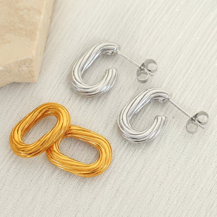 1 Pair Simple Series Simple Geometric Stainless Steel 18K Gold Plated Women Drop Earrings Picture3