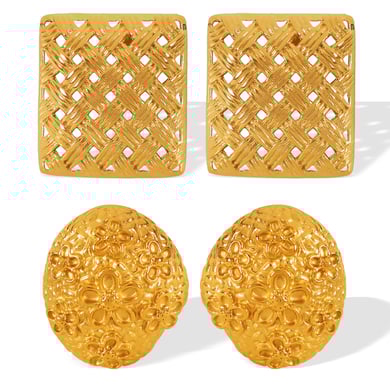 1 Pair Luxurious Series Retro Geometric Titanium Steel   Gold Color  Women's Stud Earrings h5 Picture5