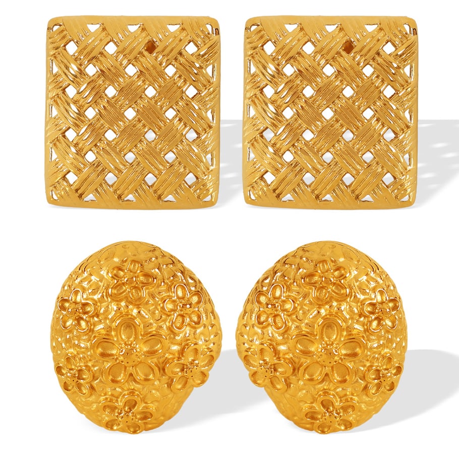 1 Pair Luxurious Series Retro Geometric Titanium Steel   Gold Color  Women's Stud Earrings Picture5