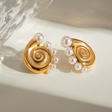 1 paar simple series  style schildkröte edelstahl 18 karat vergoldet kunstperle damen ohrstecker h5 Bild3