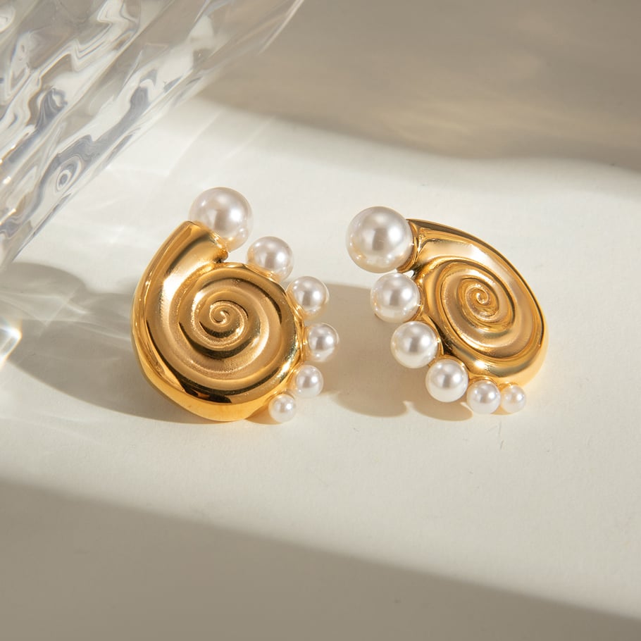 1 paar simple series  style schildkröte edelstahl 18 karat vergoldet kunstperle damen ohrstecker Bild3