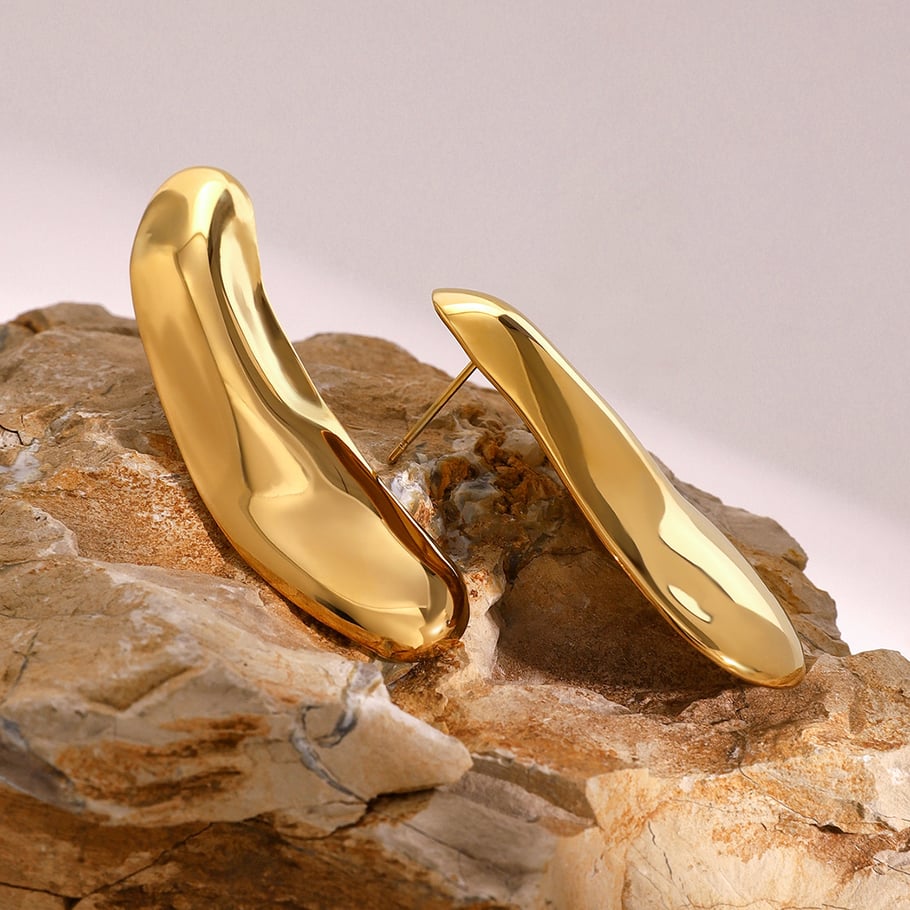 1 Paar Simple Series Einfache, einfarbige Ohrstecker aus Edelstahl mit 18 Karat Goldbeschichtung für Damen Bild5