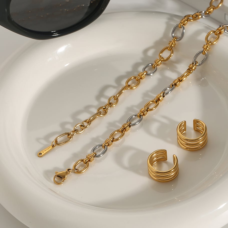1 Stück Simple Series Europa und Amerika Kette Edelstahl Gold Farbe Damen Kette Halsketten Bild7