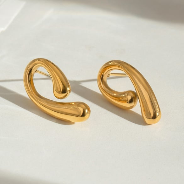 1 Pair Simple Series Simple Droplet Stainless Steel 18K Gold Plated Women Stud Earrings 2