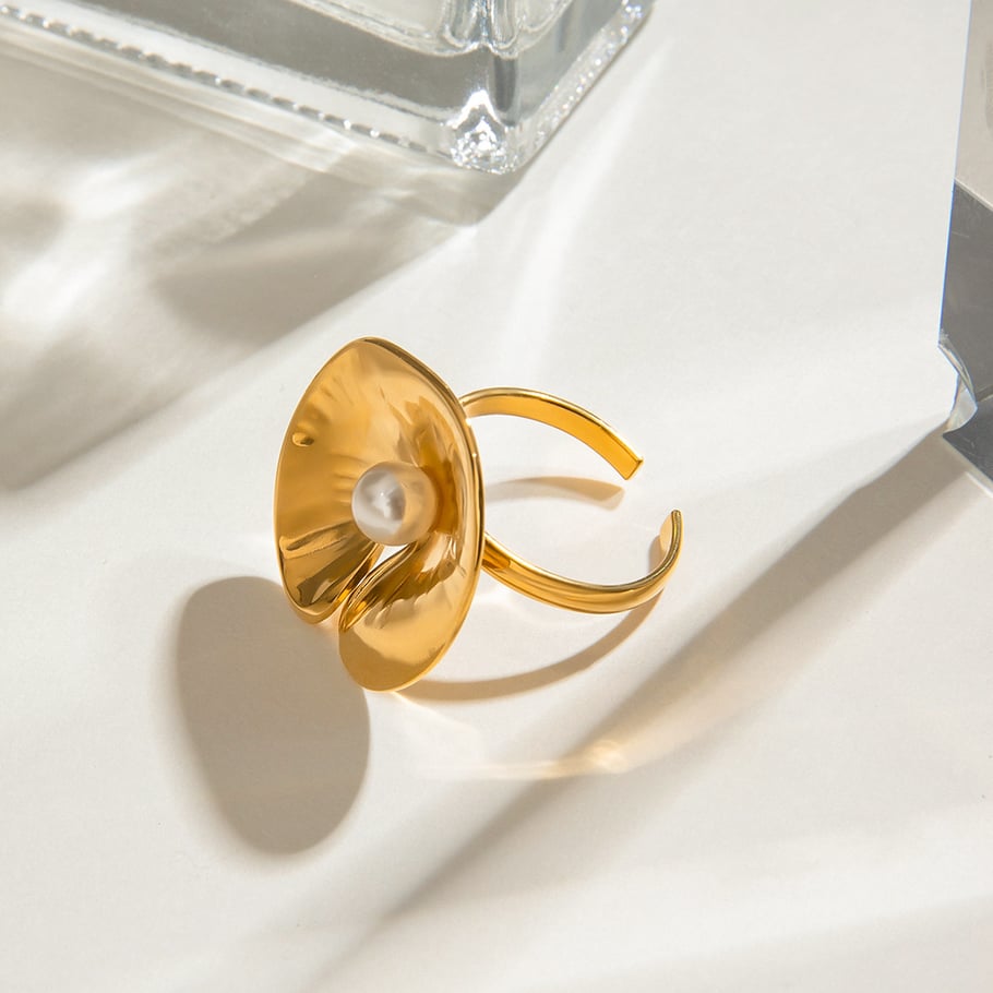 1 Paar Luxuriöse Serie Natürliche Pflanze Edelstahl Gold Farbe Überzogene Verstellbare Damenringe Bild3