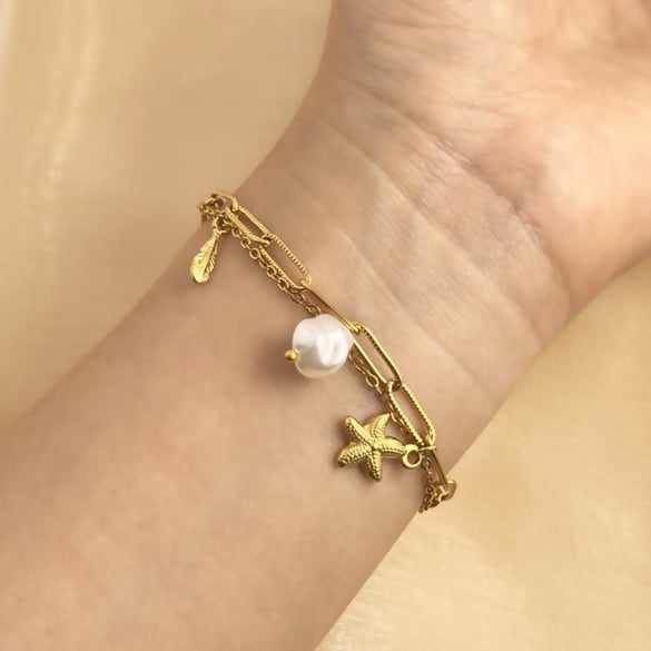 1 Piece Vacation Series Double-layer Exquisite Seashell Stainless Steel Gold Color Women's Charm Bracelets