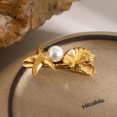 1 Paar Simple Series Ins Style Schildkröte Edelstahl 18 Karat vergoldet Kunstperlen Damen Haarspangen h5 Bild3