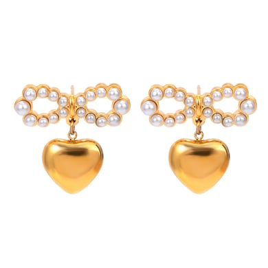 ins style 18k gold stainless steel pearl bow heart pendant earrings do not fade anti-allergic trendy all-match accessories h5 Picture5
