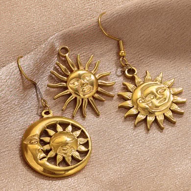 1 Paar Retro-Anhänger Sonne/Mond der Simple-Serie, 18 Karat vergoldet, für Damen h5 Bild4